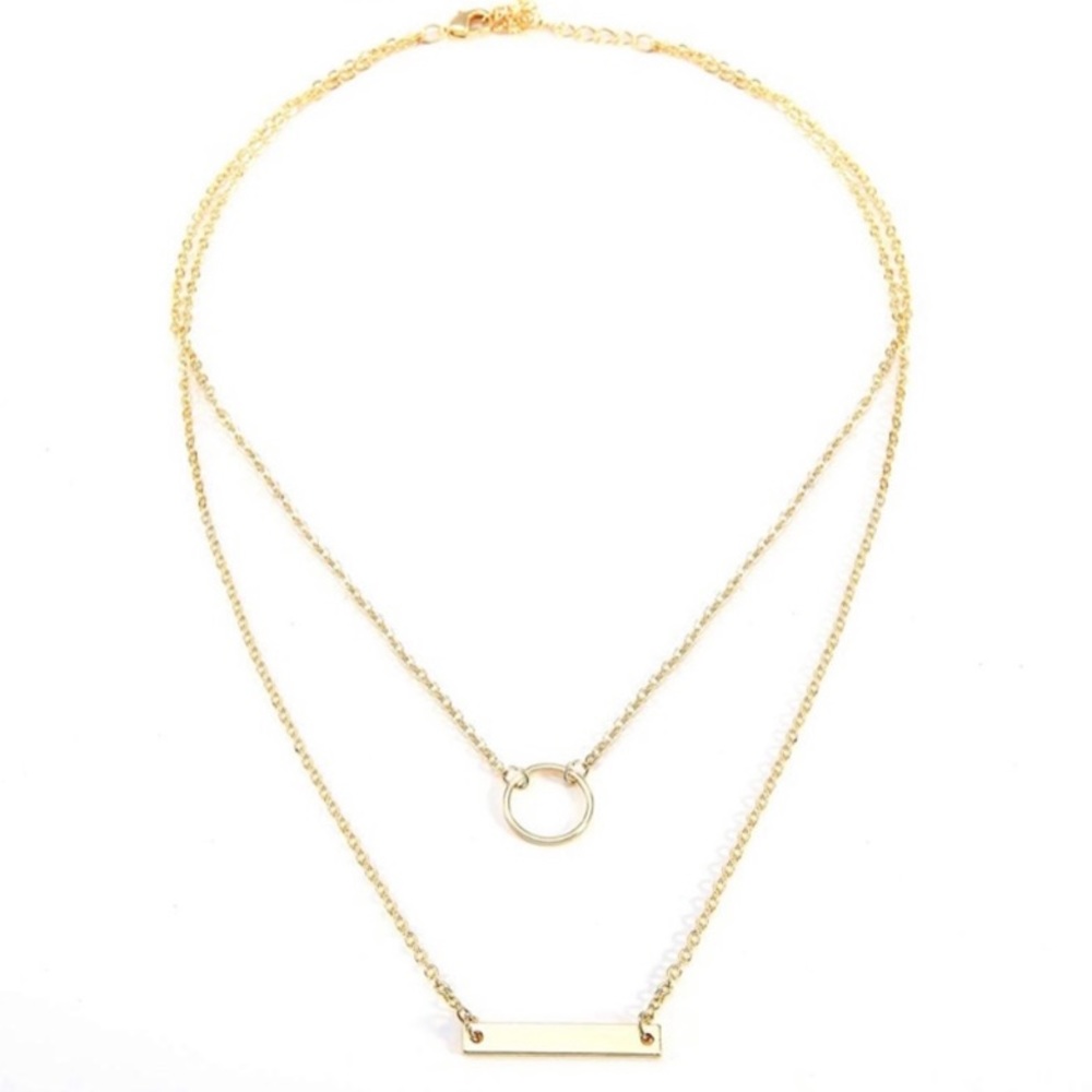 Gold Circle and Bar Layered Necklace
